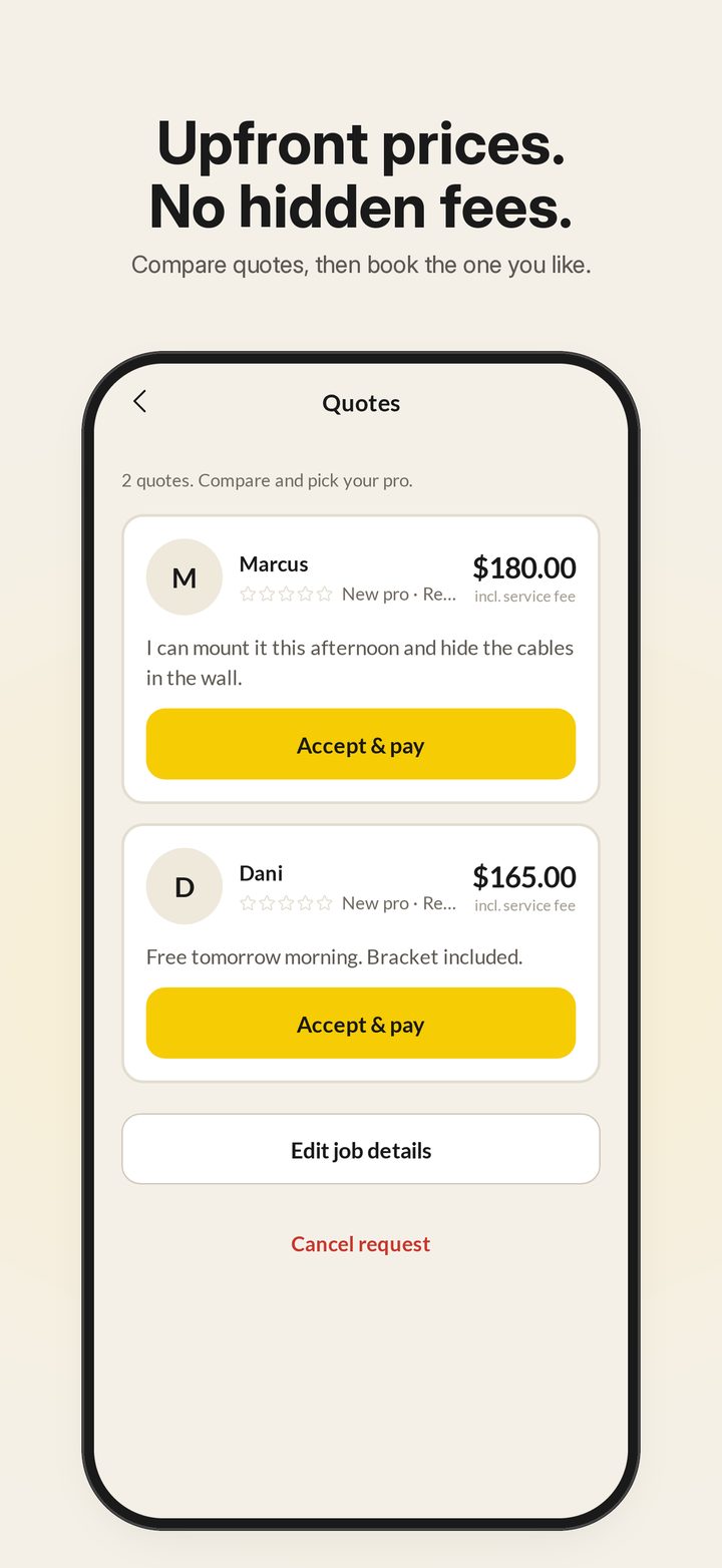 Clear prices with no hidden fees: compare quotes from local pros, then book the one you like.